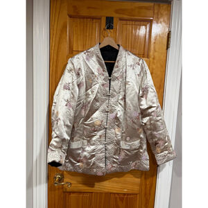 Peony Brand Reversible Satin Brocade Jacket Black Floral Embroidered Chinese